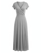 Gray Crossover Wrap Midi Dress