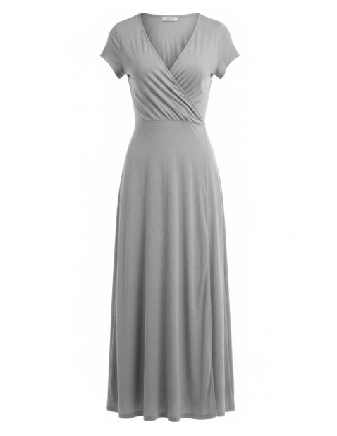 Gray Crossover Wrap Midi Dress
