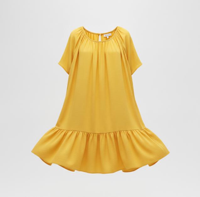 Yellow Ruffle Hem Mini Dress