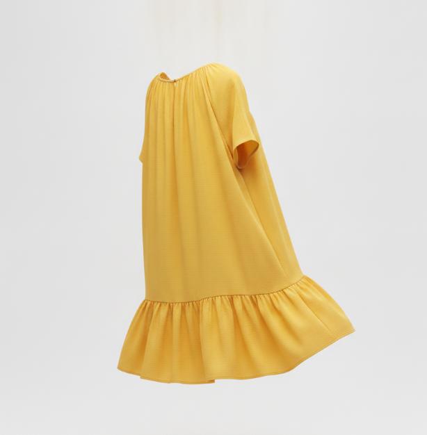 Yellow Ruffle Hem Mini Dress