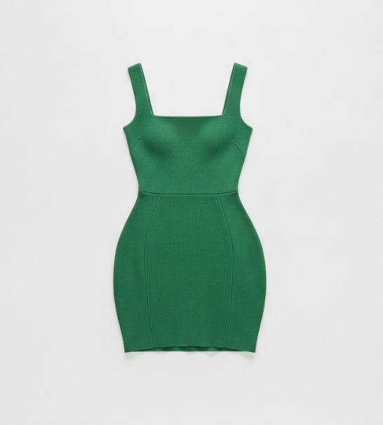 Green Square Neck Mini Dress