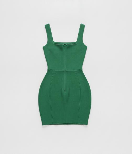 Green Square Neck Mini Dress