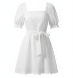 White Eyelet Accent Mini Dress