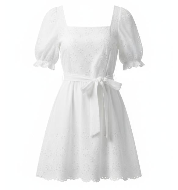 White Eyelet Accent Mini Dress