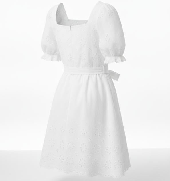 White Eyelet Accent Mini Dress