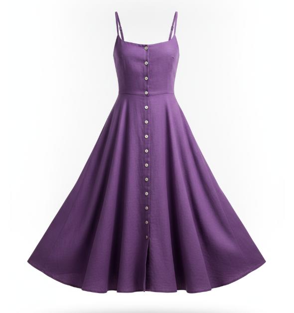 Purple Button Front Midi Dress