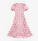 Pink Puff Sleeve Midi Dress