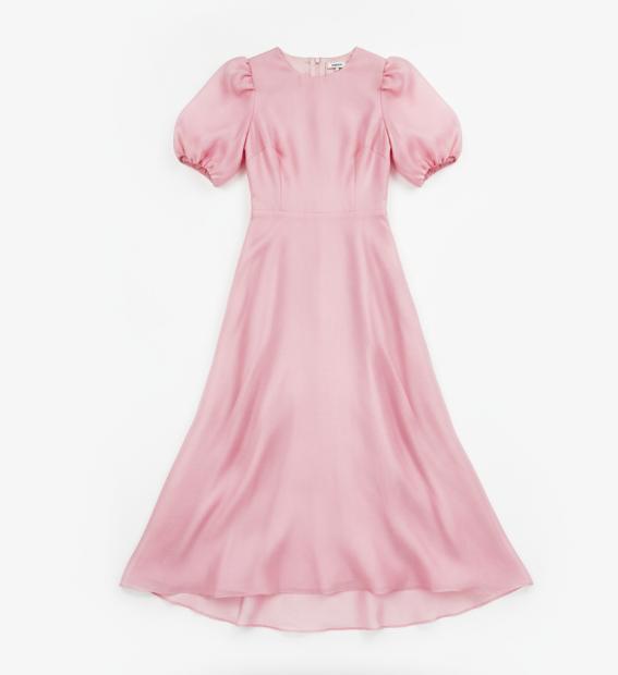 Pink Puff Sleeve Midi Dress