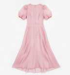 Pink Puff Sleeve Midi Dress