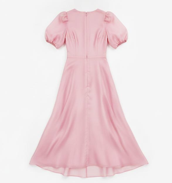 Pink Puff Sleeve Midi Dress
