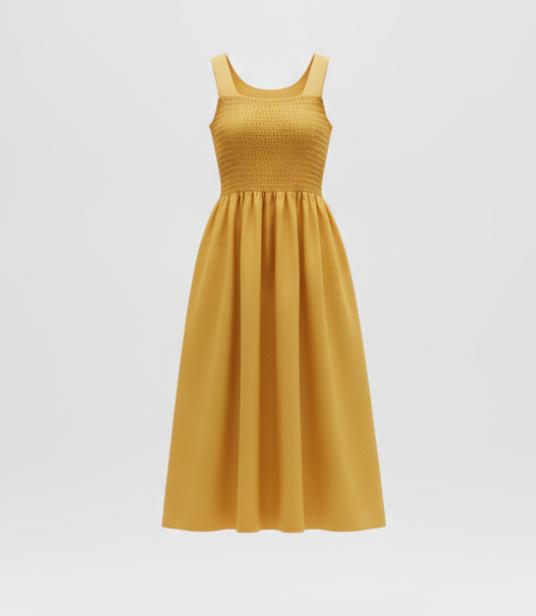 Yellow Smocked Back Midi Dress