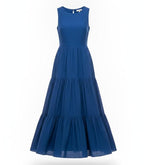 Blue Tiered Skirt Midi Dress