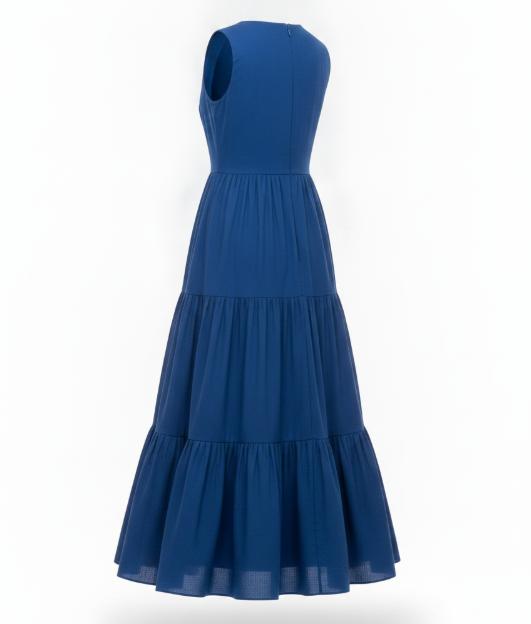 Blue Tiered Skirt Midi Dress