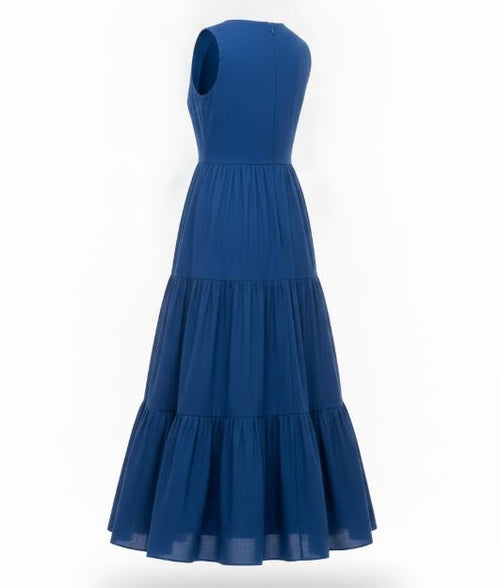Blue Tiered Skirt Midi Dress