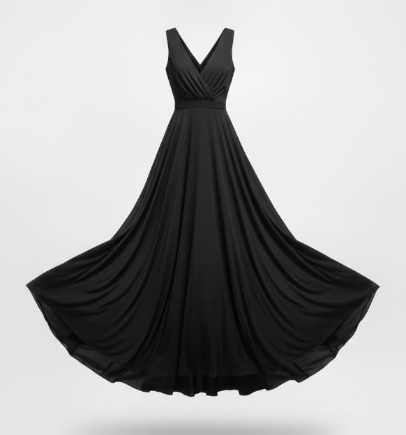 Black V Neck Flowy Maxi Dress