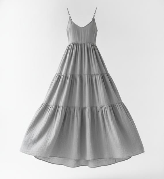 Gray Tiered Boho Maxi Dress
