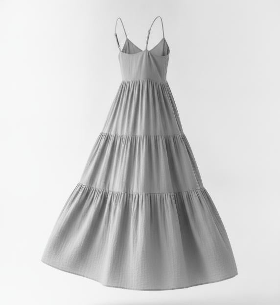 Gray Tiered Boho Maxi Dress